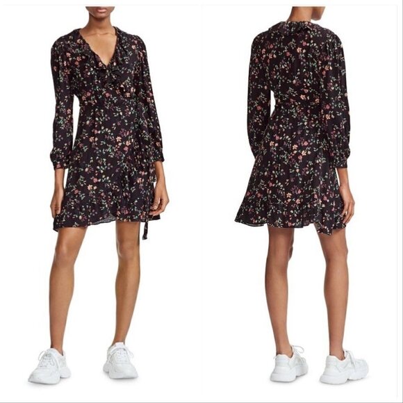 MAJE ROSALIO‎ WRAP DRESS, Size M/2, Black Floral Print, NWT - Picture 1 of 15